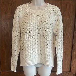 Loft Beautiful Open Weave Women's Cream Sweater, EUC, Large (fits like medium)